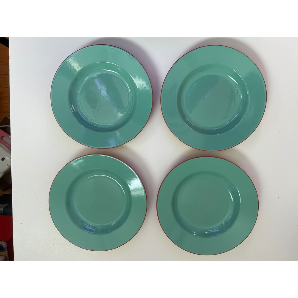 Lot of 4 Vintage‎ Loneoak & Co USA Turquoise 10.25" Terracotta Plates